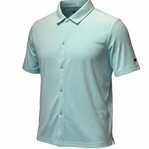 Fabletics Mens Terrycloth Button Front Polo Size L Aqua Athleisure Resort Beach